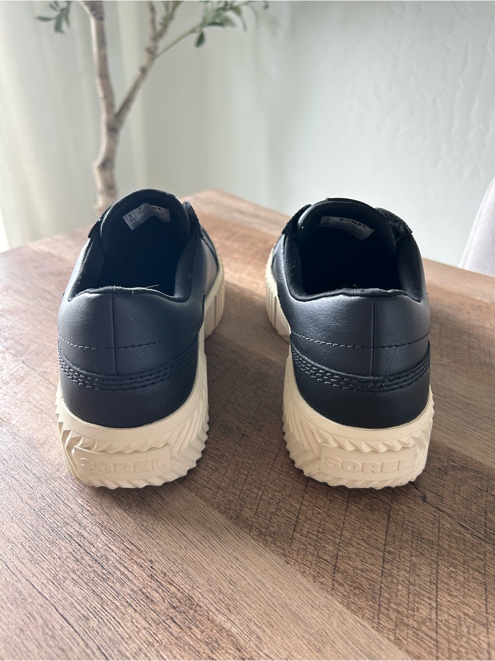 Sorel Black Leather Slip-On Sneakers with Cream Platform Sole - Picture 6 of 7